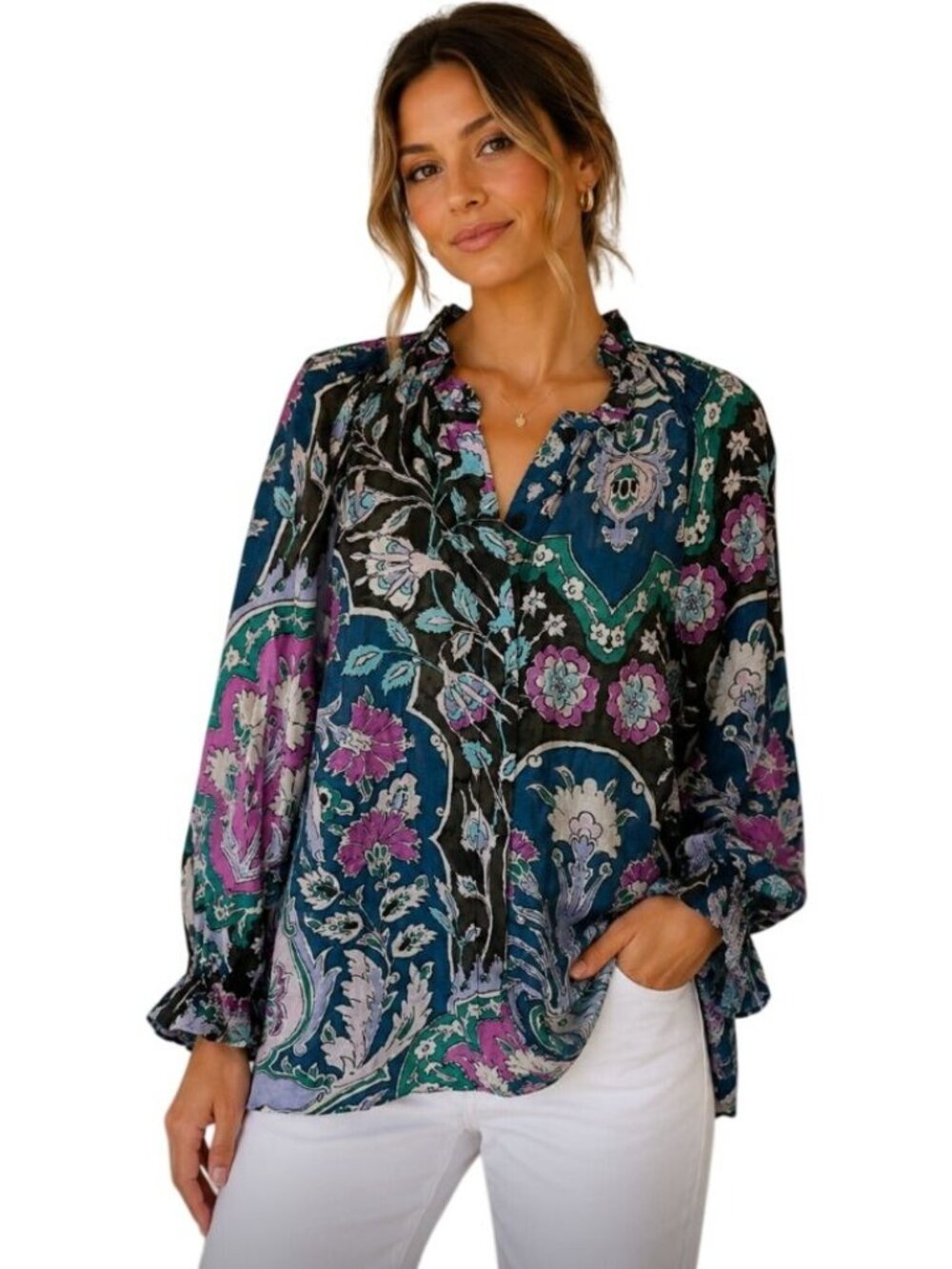 Mariacher Floral blouse Purple Blue - Size XS